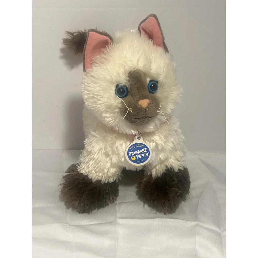 Build-A-Bear Promise Pets Siamese Cat Plush Cream Brown Blue Eyes Red Collar 12